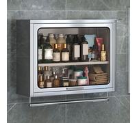 Meuble Suspendu Armoire Cuisine Rangement Acier Inoxydable Et Verre Porte À Ouverture Vers Le Haut Barre De Suspension Intégrée Au Bas for Garage, Atelier Charge Maximale : 30 Kg(Silver,80*18*50cm)