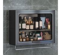 Meuble Suspendu Armoire Cuisine Rangement Acier Inoxydable Et Verre Porte À Ouverture Vers Le Haut Barre De Suspension Intégrée Au Bas for Garage, Atelier Charge Maximale : 30 Kg(Black,80*18*50cm)