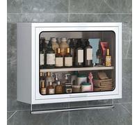 Meuble Suspendu Armoire Cuisine Rangement Acier Inoxydable Et Verre Porte À Ouverture Vers Le Haut Barre De Suspension Intégrée Au Bas for Garage, Atelier Charge Maximale : 30 Kg(White,80*18*50cm)