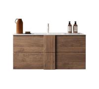 Meuble suspendu avec vasque - 2 tiroirs - L180 x H53 x P47cm - Coloris chêne mercure - Style scandinave - JUNE