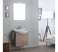 Meuble Suspendu En Chêne Fumé Complète Avec Lavabo, Miroir Et Lumière