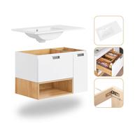 Meuble Suspendu Pour Lavabo Avec 1 Tiroir Et 1 Porte Effet Bois Blanc