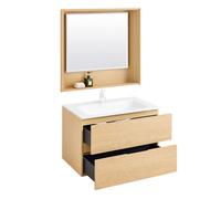 Meuble Suspendu pour Lavabo - SoBuy BZR198-N - avec Miroir - Meuble sous Vasque Ensemble de Lavabo Meuble Lave-Mains, Couleur Bois
