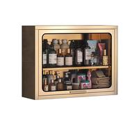 Meuble Suspendu Salle de Bain Colonne avec Porte Rabattable Armoire Murale Cuisine Suspendue INOX Grande Capacité de Charge pour Cuisine Couloir Salon Garage Atelier(Brass,90x15x50cm)