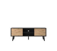 Meuble télé 2 portes et 2 niches Noir et Chêne 155 cm - ISAAC