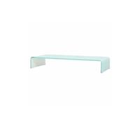 Meuble télé buffet tv télévision design pratique pour moniteur 90 cm verre blanc