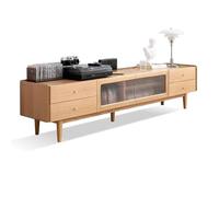 Meuble Tele en Frêne Massif, Table TV en Bois avec Tiroirs de Rangement et Séparateurs Réglables, Style Moderne pour Salon(78.7in/200cm)