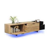 Meuble télévision Moderne avec éclairage LED réglable, Caisson Flottant sur Pieds métalliques, tiroirs Profonds, niches Ouvertes, Rangement multimédia pour Salon Chambre Bureau Console Hi-FI