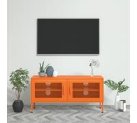 Meuble Tv 1 Pièce 2 Portes Grillagées Étagère Réglable Acier Orange 105x35x50 Cm Orange