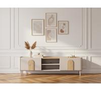 Meuble TV 1 porte 1 tiroir 170 cm ENYRA pieds en bois massif beige BOBOCHIC Beige