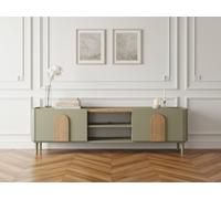 Meuble TV 1 porte 1 tiroir 170 cm ENYRA pieds en bois massif vert BOBOCHIC Vert