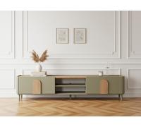 Meuble TV 1 porte 1 tiroir 220 cm ENYRA pieds en bois massif vert BOBOCHIC Vert