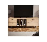 Meuble TV 1 porte 2 tiroirs 150x40x55 cm décor chêne