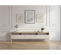 Meuble TV 1 porte 2 tiroirs 200 cm ANYRA pieds en bois massif beige BOBOCHIC Beige