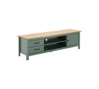 AltoBuy Tina - Meuble TV 1 Porte 2 Tiroirs Bois Ciré et Vert