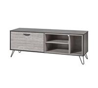 Meuble TV 1 porte 3 niches 150cm aspect bois grisé et noir - BROOKLYN