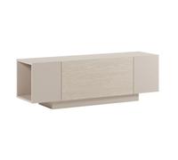 Meuble TV 1 porte abattante et 2 niches latérales aspect bois clair et beige - TRIVOR