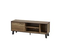 Meuble TV 1 porte aspect bois rustique poignées et pieds métal - CHIARA