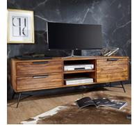 Meuble TV 1 porte et 2 tiroirs 160x40x54 cm en sheesham et métal