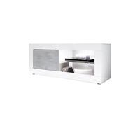 Meuble TV 1 Portes 2 Niches Finition Blanc Laqué et Aspect Béton avec Leds - OTELLO -