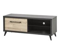 EMILE - Meuble TV 1 Porte 2 Niches Aspect Bois et Béton -