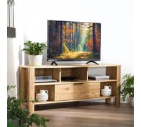 Calicosy - Meuble TV d'angle 1 Tiroir Et Niches - Décor Bois Chêne - Panneaux De Particules - Poignées Métal - Multiples Rangements - Salon Ou Chambre - Style Contemporain - L 120 x P 40 x H 45 cm