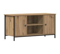 Meuble TV 100x40x50cm Console Multimédia en Bois D'ingénierie avec 2 Portes et étagères Ouvertes (Chênes artisanaux)