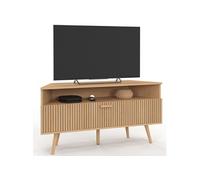 Meuble TV 110 cm d'angle JULIETTE 1 porte effet lattes coloris chêne