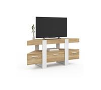 IDMarket Meuble TV Phoenix 110 cm d'angle avec tiroir Bois et Blanc
