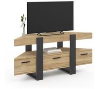 Meuble TV 110 cm d'angle PHOENIX avec tiroir bois et noir Bois G