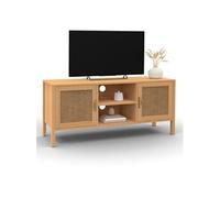 IDMarket Meuble TV EDHEN 110 cm, 2 portes bois et cannage