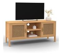 IDMarket Meuble TV EDHEN 110 cm, 2 portes bois et cannage