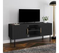 IDMarket Meuble TV MARCEL 110 cm 2 portes effet lattes Noir