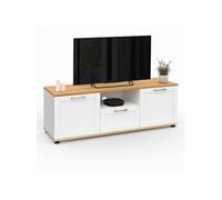 IDMarket – Meuble TV VITO 110 cm avec tiroir et niche blanc et bois
