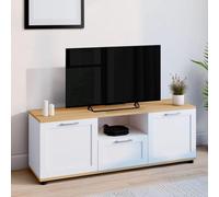 IDMarket – Meuble TV VITO 110 cm avec tiroir et niche blanc et bois