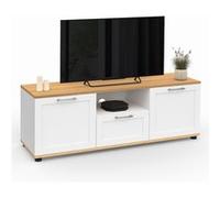 IDMarket – Meuble TV VITO 110 cm avec tiroir et niche blanc et bois