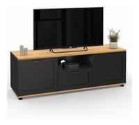 IDMarket Meuble TV VITO 110 cm avec tiroir et niche – Noir et Bois