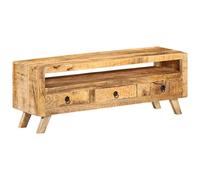 Meuble TV 110 x 30 x 40 cm - Bois massif mangue avec 3 tiroirs et étagère - Poli et laqué - Pour salon, chambre à coucher, centre de divertissement