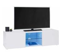 IDMarket – Meuble TV ELI 113 cm Blanc étagère en verre avec LED