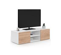 IDMarket Meuble TV Eli 113 cm Blanc Portes façon hêtre