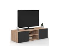 IDMarket - Meuble TV 113 cm ELI Bois façon hêtre Portes Noires