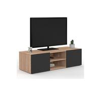 Meuble TV 113 cm ELI bois façon hêtre portes noires
