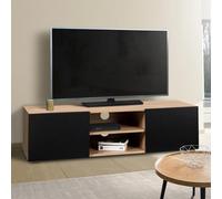 Meuble Tv 113 Cm Eli Bois Façon Hêtre Portes Noires Multicolore