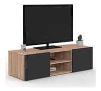 IDMarket – Meuble TV ELI 113 cm Bois façon hêtre Portes noires