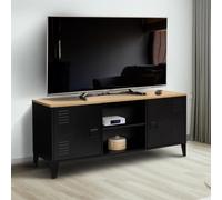 IDMarket - Meuble TV 113 cm Ester 2 Portes métal Noir et Plateau Bois Design Industriel