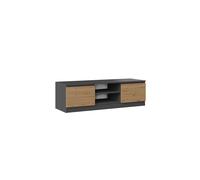 Meuble TV 120 cm en chêne anthracite, meuble TV artisanal pour salon