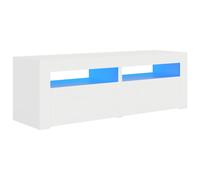 Meuble Tv 120 X 35 X 40 Cm Bois Contreplaqué Blanc Éclairage Led Rvb Usb Design Moderne Blanc