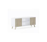 Meuble TV 140 avec 2 portes, WIND, couleur Blanc-Chêne, 137x40x57cm, RF618