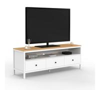 Meuble Tv 140 Cm Achille 3 Tiroirs Blanc Et Plateau Bois