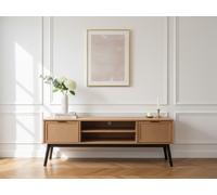Meuble TV 140 cm ALBI bois massif et rotin BOBOCHIC Marron clair
